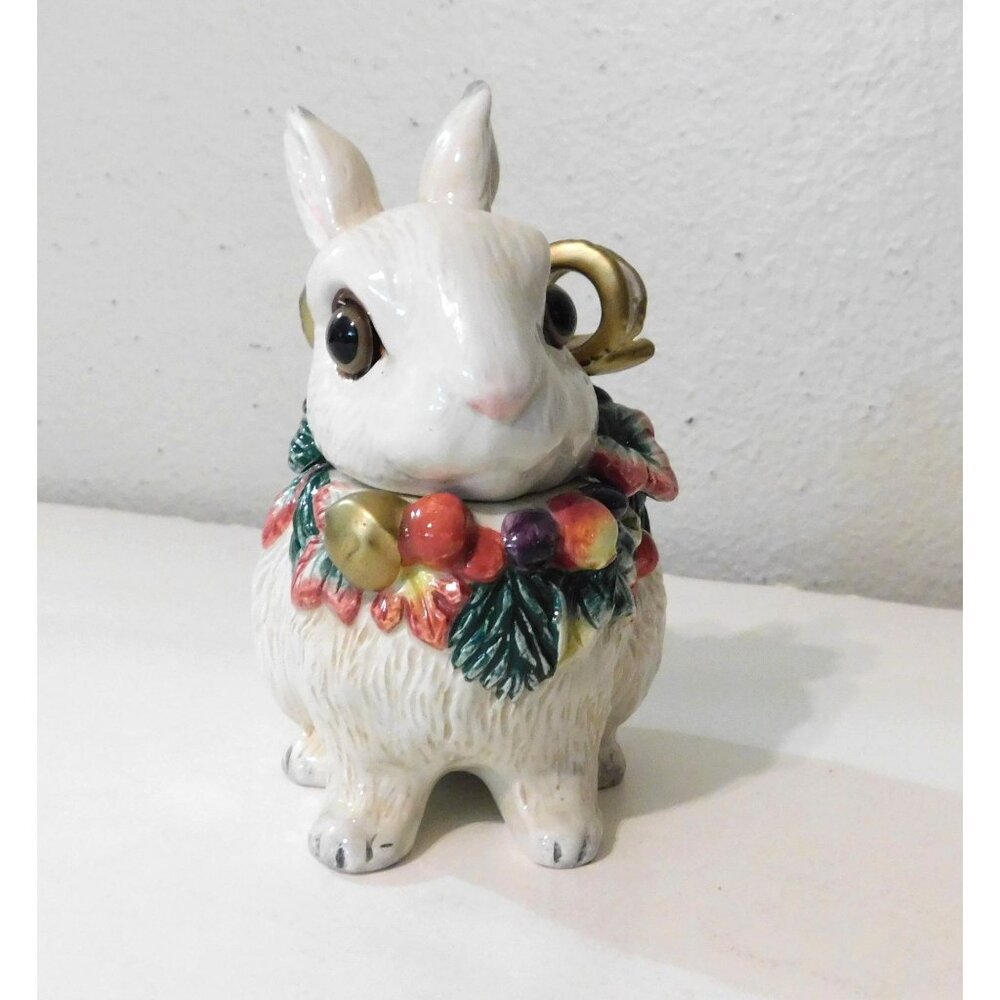 Fitz & Floyd Classics Snowy Wood Bunny Rabbit Figurine Dish 5" Festive Holiday